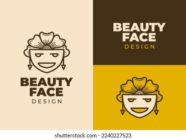 Vintage art illustration design of the face with flower hair