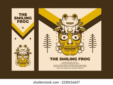 Vintage art illustration design of a frog sit on the skull