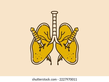 Vintage art illustration design of lungs and two daggers