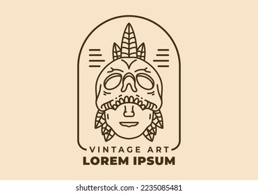 Vintage art illustration design of a man face hiding behind the skull mask