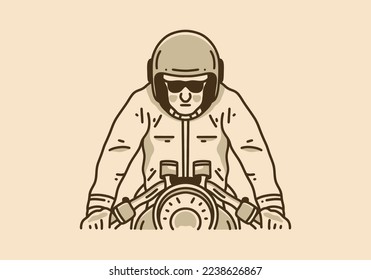 Vintage art illustration design of a man on a motorbike