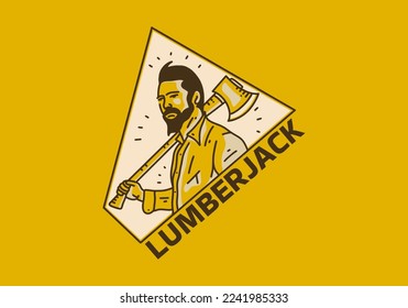 Vintage art illustration design of the man carrying an ax