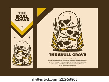 Vintage art illustration design of a pile of skulls