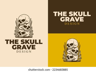 Vintage art illustration design pile skulls