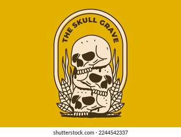 Vintage art illustration design pile skulls