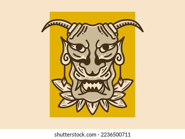 Vintage art illustration design of a scary face with horns