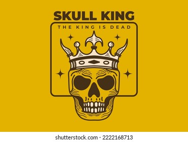Vintage art illustration design of a skull wearing crown
