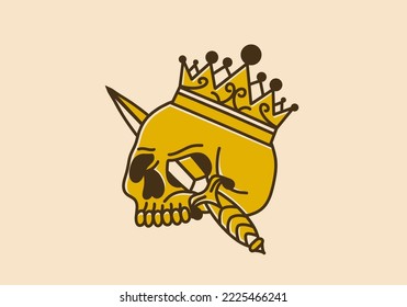 Vintage art illustration design of skull, crown and dagger