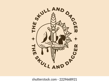 Vintage art illustration design of the skull and the dagger