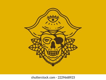 Vintage art illustration design of the skull pirates