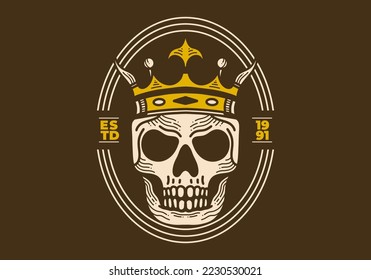 Vintage art illustration design of a skull wearing crown