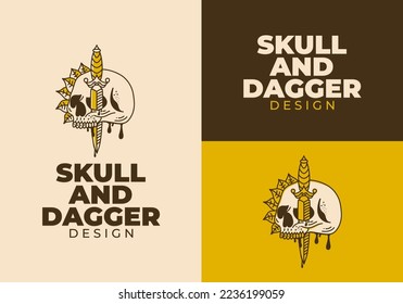 Vintage art illustration design of the skull and the dagger