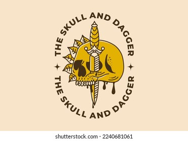 Vintage art illustration design of the skull and the dagger