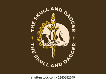 Vintage art illustration design of the skull and the dagger