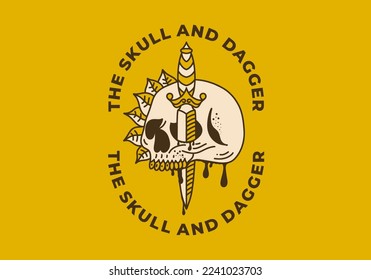 Vintage art illustration design of the skull and the dagger