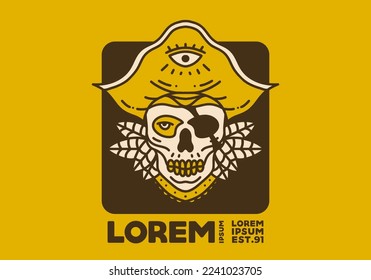 Vintage art illustration design of the skull pirates