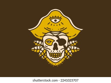 Vintage art illustration design of the skull pirates