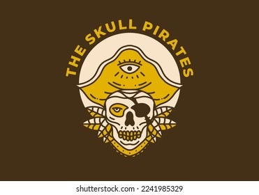 Vintage art illustration design of the skull pirates