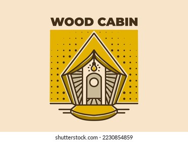 Vintage art illustration design of a small and aesthetic wood cabin