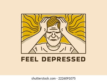 Vintage art illustration design of someone who is depressed