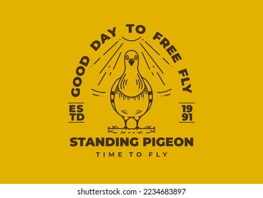 Vintage art illustration design of a standing pigeon