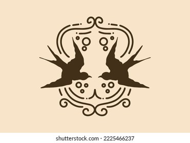 Vintage art illustration design of two bird and frame