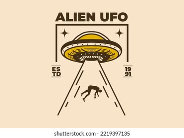 Ilustración de arte de época diseño de un ufo succiona a un humano