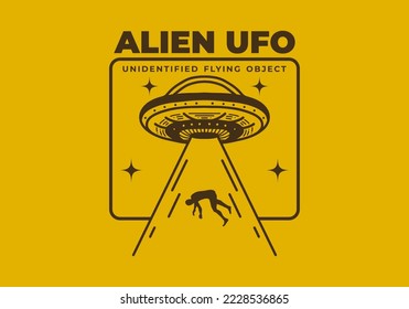 Vintage art illustration design of a ufo suck a human