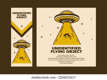 Ilustración de arte de época diseño de un ufo succiona a un humano