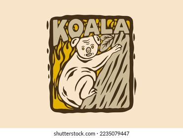Vintage art illustration drawing of a koala climbing a tree