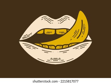 Vintage art illustration drawing of a lips and tongue