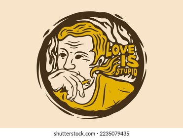 Vintage art illustration drawing of Man holding cigarette