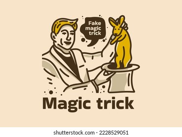 Vintage art illustration of magician and rabbit