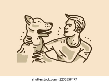 Vintage art illustration of man with dog