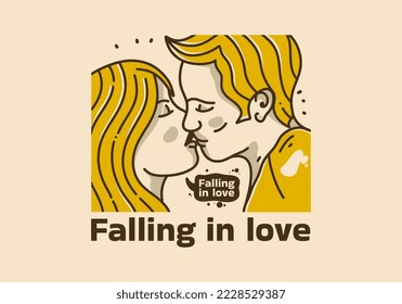 Vintage art illustration of man and woman kissing