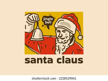 Vintage art illustration of santa holding bell