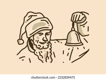 Vintage art illustration of santa holding bell