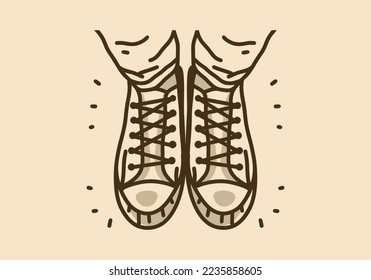 Vintage art illustration of shoes in top view