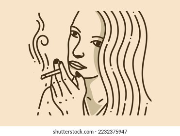 Vintage art illustration of woman smoking