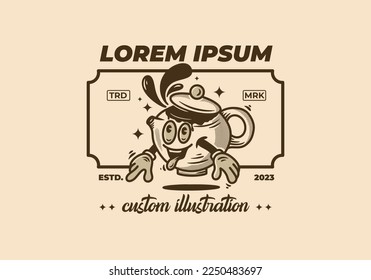 Vintage art Mascot character illustration of a teapot