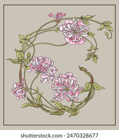 vintage art nouveau botanical flowers decorative border pattern