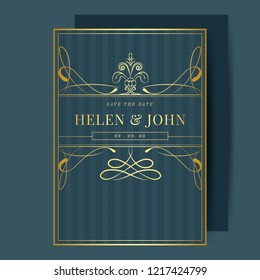 Vintage art nouveau wedding invitation card mockup vector