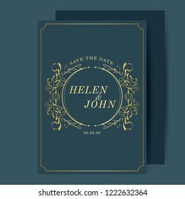 Vintage art nouveau wedding invitation card mockup vector