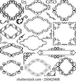 Vintage art ornate set is on white