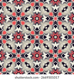 Vintage art seamless pattern. Art forms are grouped and arranged in a specific order. Vector image for print, textile, packaging, interior design and your other projects.