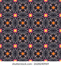 Vintage art seamless pattern. Overlapping art forms, stripes, polygons, segments are grouped and arranged in a certain order. Vector. 
