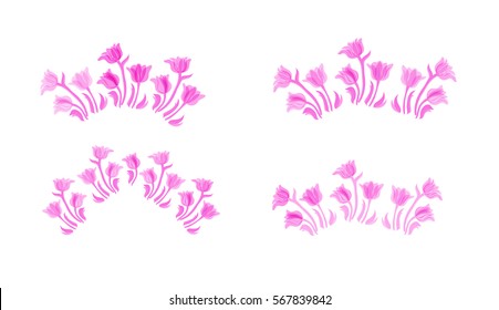  Vintage art set. Isolated spring vintage pink  tulip