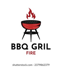 Vintage art style bbq grill fire logo design idea