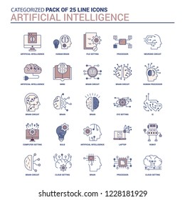 Vintage Artificial Intelligence Icon set - 25 Flat Line icon set