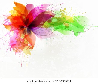 vintage artistic Background with floral element and colorful blots.